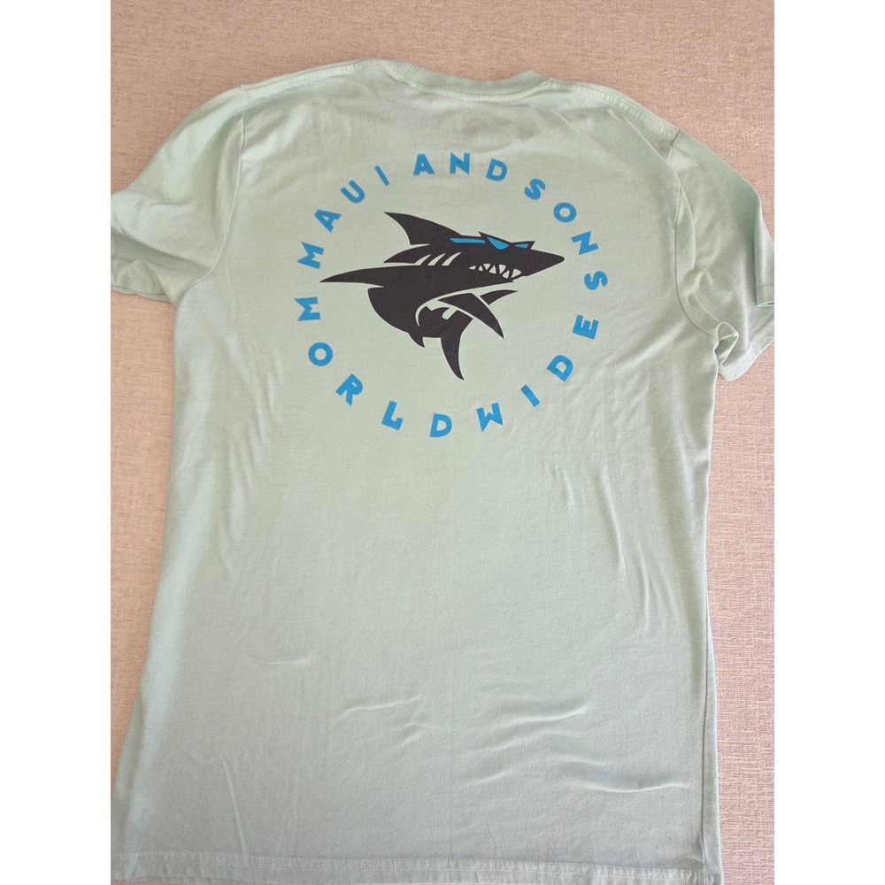 Maui and Sons Shark Graphic T Shirt Medium Mint Green Surf Skate Beach Tee - Picture 5 of 5